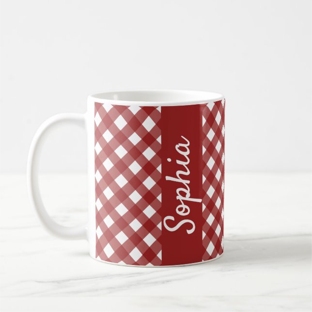 Taza De Café Red White Gingham Check Plaid (Izquierda)