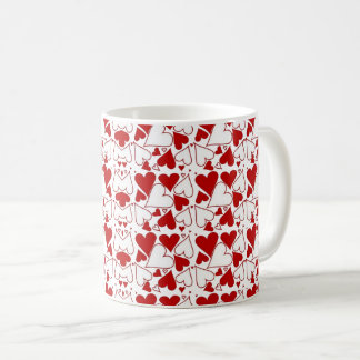 Taza De Café Red & White Heart Pattern Love-Themed