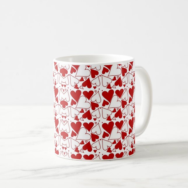 Taza De Café Red & White Heart Pattern Love-Themed (Anverso derecho)
