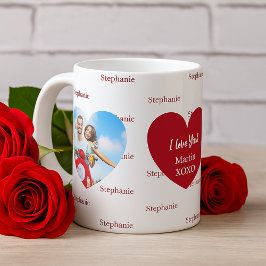 Taza De Café Red white hearts photo name love you