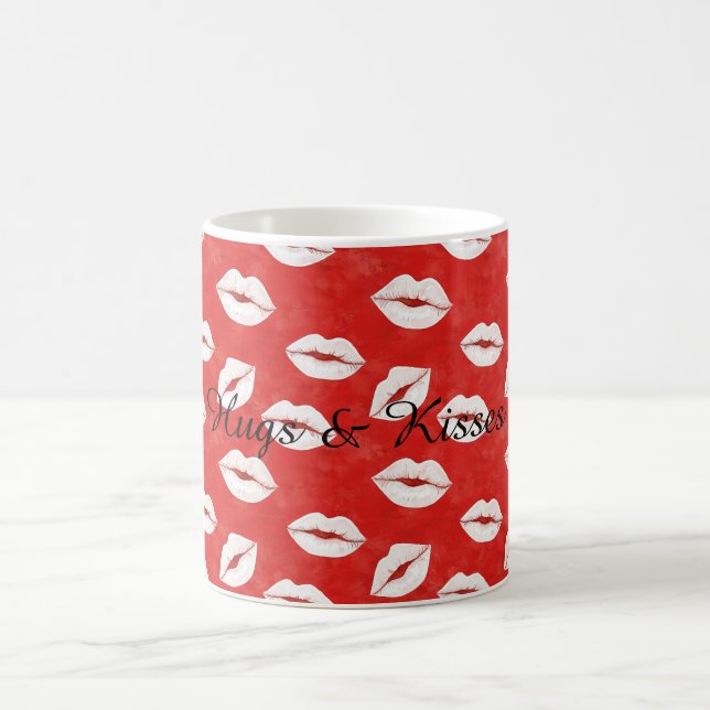 Taza De Café Red White Lips Kisses Valentine's Day Flirty Love (Centro)