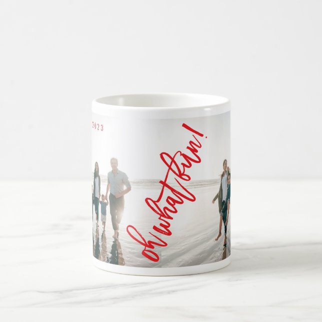 Taza De Café Red White Oh What Fun Christmas Holiday Photo (Centro)