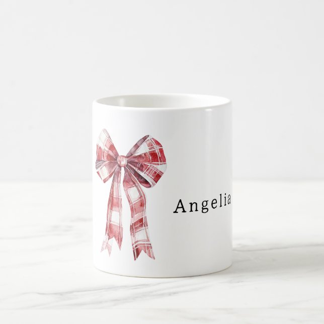 Taza De Café Red White Plaid Stripes Bow (Centro)