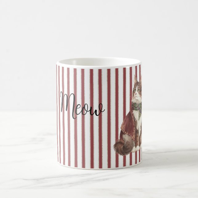 Taza De Café Red White Stripes Meow Cat (Centro)