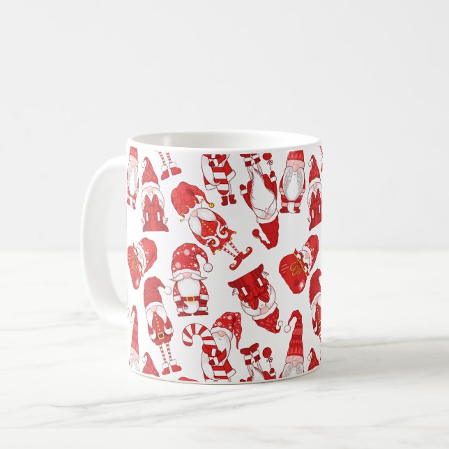 Taza De Café Red & White Whimsical Christmas Gnome Pattern (Anverso izquierdo)