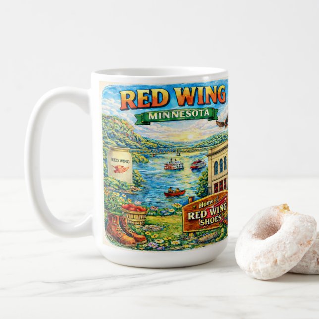 Taza De Café Red Wing, Minnesota Souvenir Gift Latte Mug (Con donut)
