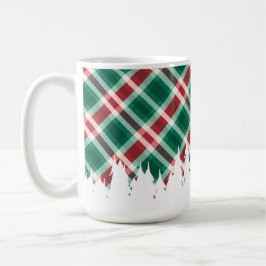 Taza De Café Red y Green Plaid con Árbol de Navidad Blanco