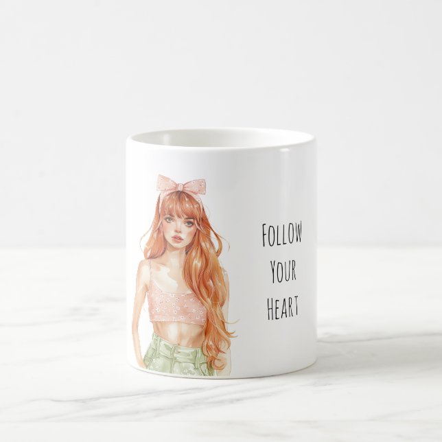 Taza De Café Redhead Girl Pink Bow (Centro)