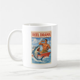 Taza De Café Reel Drama Shark Fisherman | Funny Retro Boating