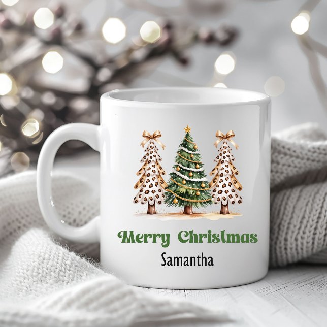 Taza De Café Refined Leopard Christmas Trees Custom Name Mug (Refined Leopard Christmas Trees Custom Name Mug)