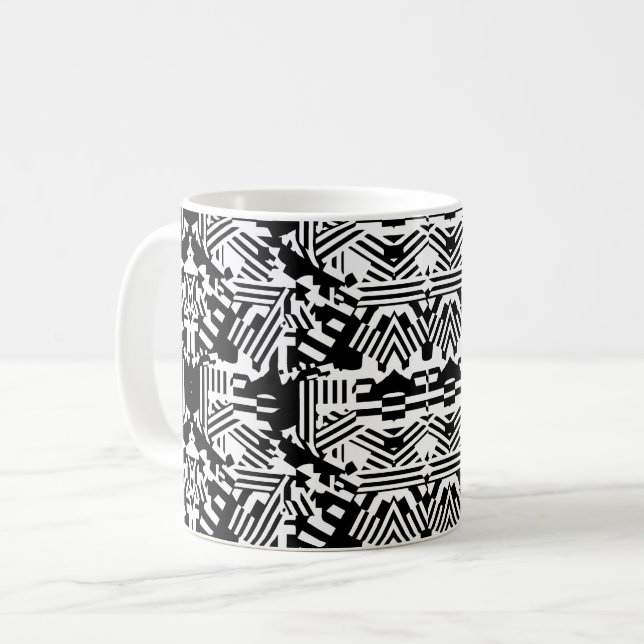 Taza De Café Reflejos abstractos: Líneas, cubos y monocromo (Anverso izquierdo)