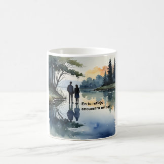 Taza De Café Reflejos en el Agua: Ilustración Minimalista en Ac