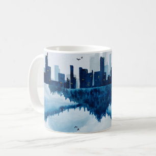 Taza De Café Reflexión del paisaje urbano de la marina