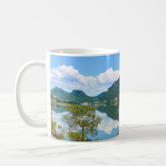Taza De Café Reflexión sobre la montaña del lago panorámico (Izquierda)