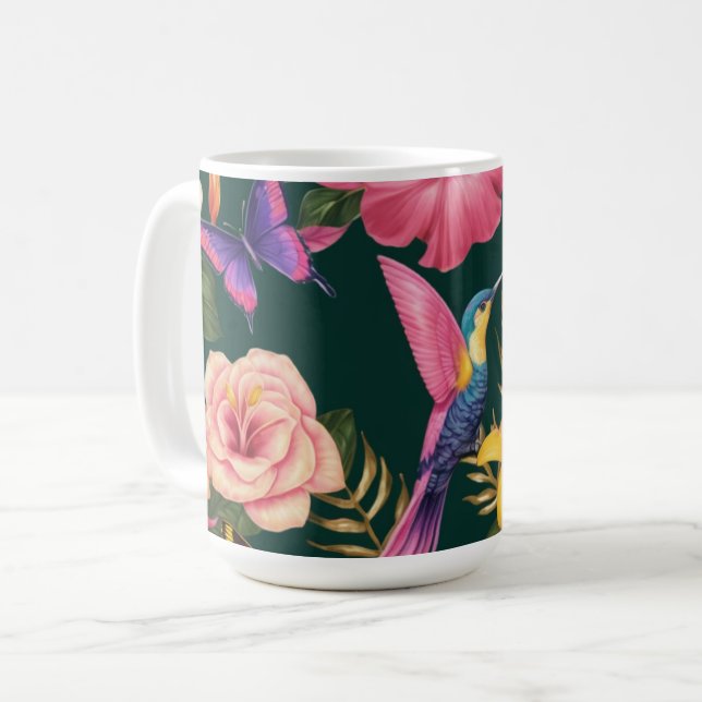 Taza De Café Refugio tropical: Mug con diseño floral y de aves (Anverso izquierdo)