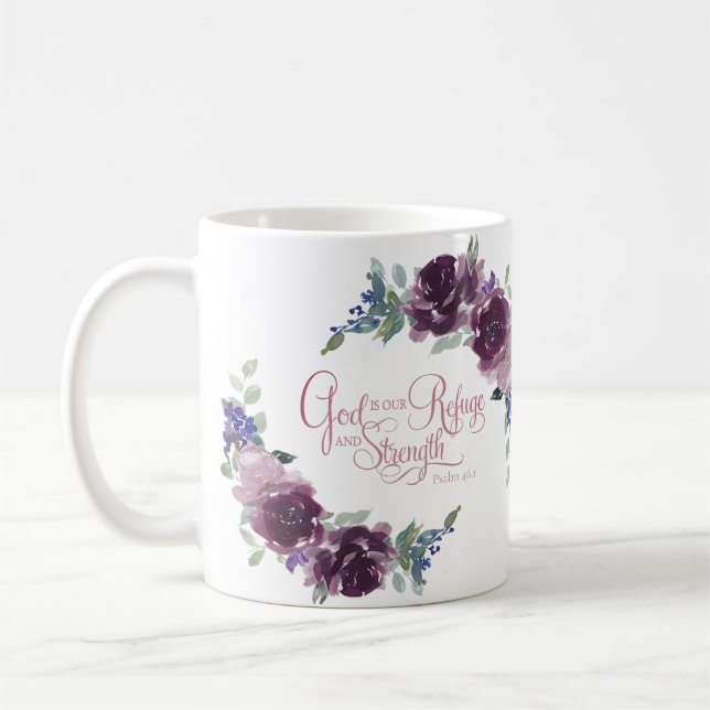 Taza De Café Refugio y fuerza morado floral (Izquierda)