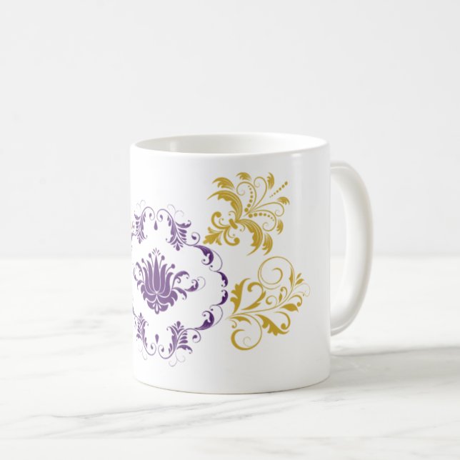 Taza De Café Regal Arabesque - Diseño de Mug con Oro y Púrpura (Anverso derecho)