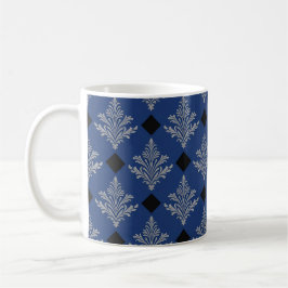 Taza De Café Regal Blue Black & Silver Damask Style Coffee Mug