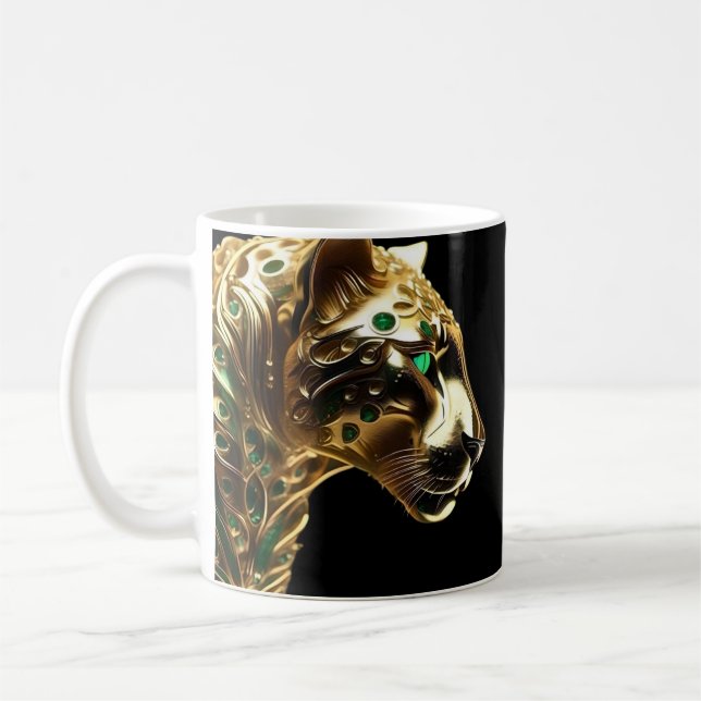 Taza De Café Regal Grace: El jaguar de oro adorado con esmerald (Izquierda)