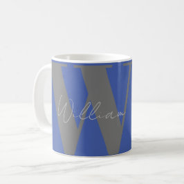 Taza De Café regalarle Monograma nombre tazón elegante azul gri