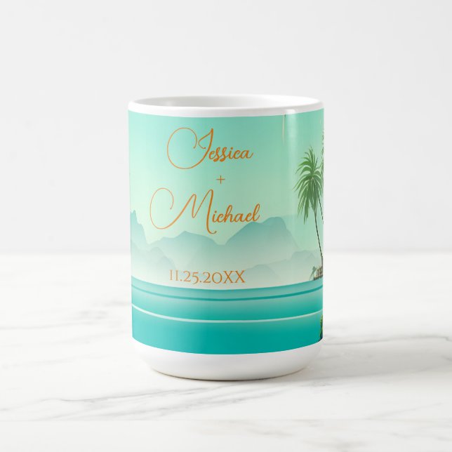 Taza De Café Regalo Boda de Beach Destination Mug Newlyweds (Centro)
