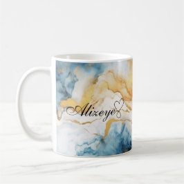 Taza De Café Regalo De Acuarela Azul Oro Personalizado Para Tod