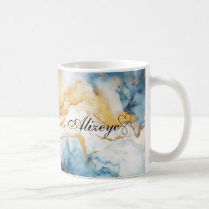 Taza De Café Regalo De Acuarela Azul Oro Personalizado Para Tod