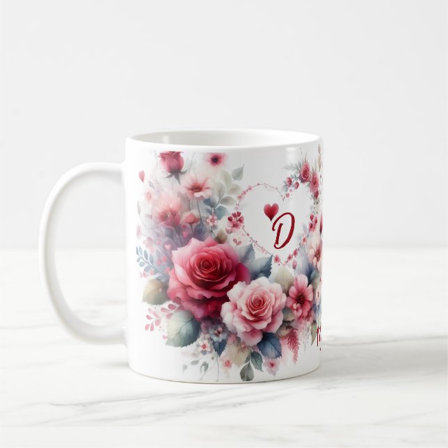 Taza De Café Regalo de aniversario personalizado con corazones (Izquierda)