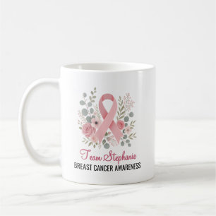 Taza De Café Regalo de apoyo al cáncer de mama floral con cinta