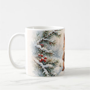 Taza De Café Regalo de Ardilla de Invierno Acuarela Nevada Piña