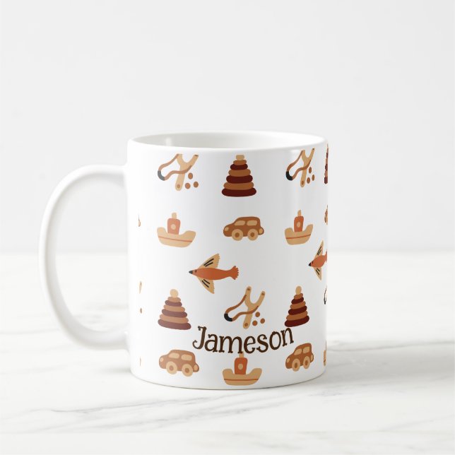 Taza De Café Regalo de barco de avión de juguete de niños marro (Izquierda)