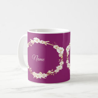 Taza De Café Regalo de Boda Geométrico Floral Blanco Dorado