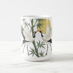 Taza De Café Regalo de bordado de grulla japonesa con bambú al