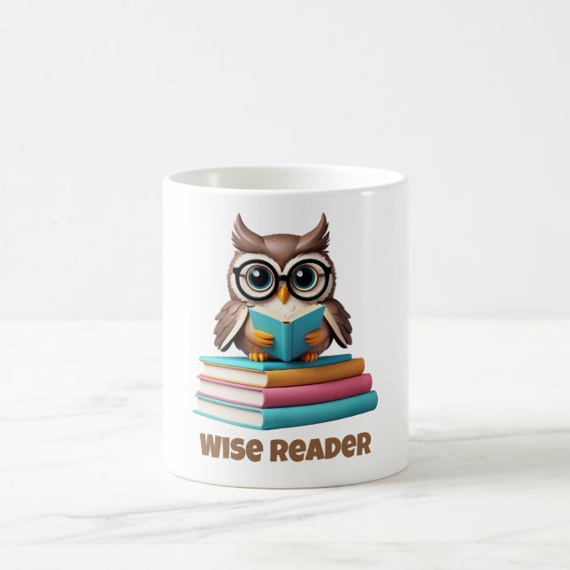 Taza de café regalo de búho lector sabio (Centro)