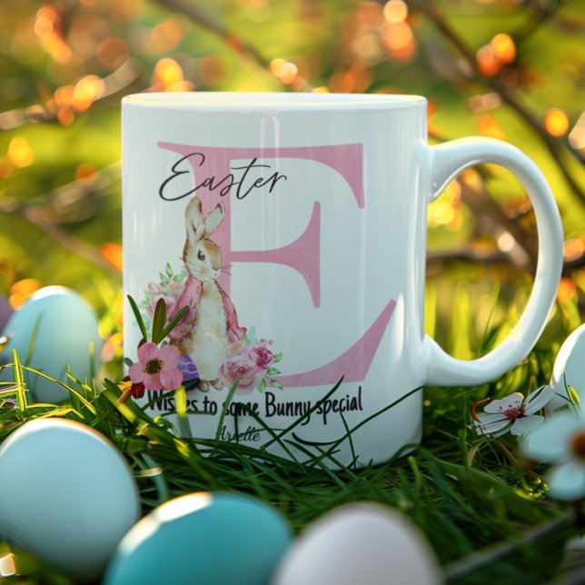 Taza De Café Regalo de conejito de Pascua personalizado Monogra (Subido por el creador)