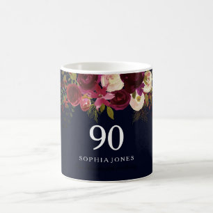 Taza De Café Regalo de cumpleaños 90 de Floral Azul de la Marin