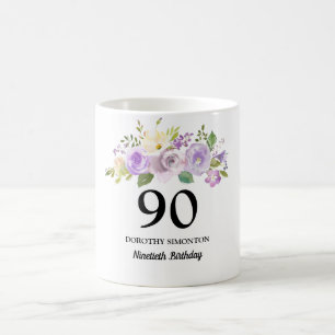 Taza De Café Regalo de cumpleaños 90 de mujeres con flores mora