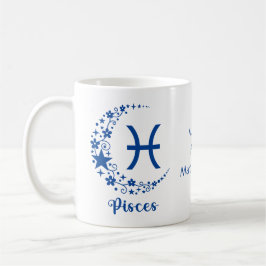 Taza De Café Regalo de cumpleaños Astrología Piscis Azul Blanco