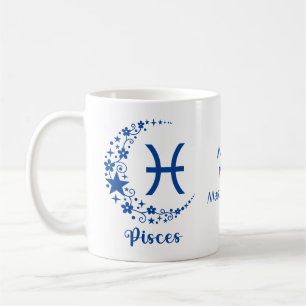 Taza De Café Regalo de cumpleaños Astrología Piscis Azul Blanco