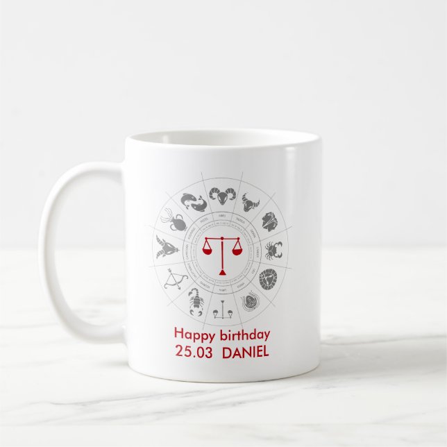 Taza De Café Regalo de cumpleaños de Libra Zodiac personalizado (Izquierda)