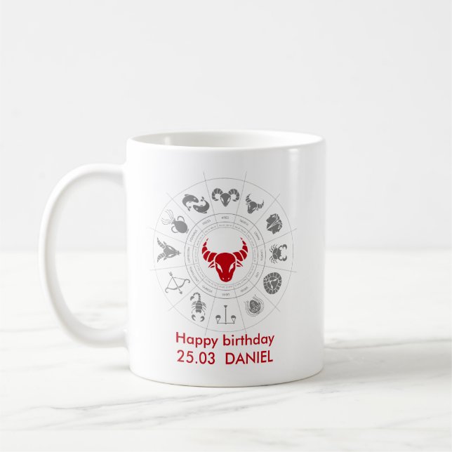 Taza De Café Regalo de cumpleaños de Taurus Zodiac personalizad (Izquierda)