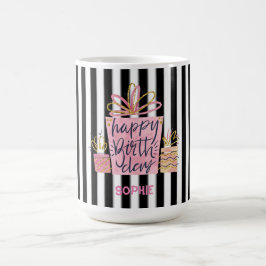 Taza De Café Regalo de cumpleaños Feliz Rosa en franjas blanco