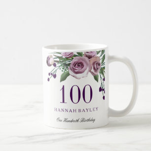 Taza De Café Regalo de cumpleaños número 100 Rosa Púrpura Cirue