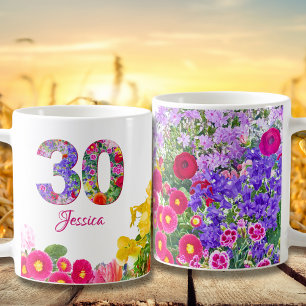 Taza De Café Regalo de cumpleaños número 30 personalizado flora