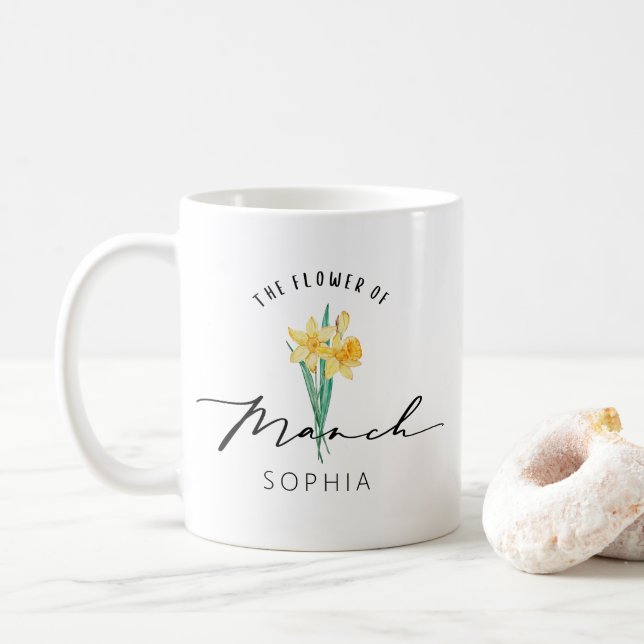 Taza De Café Regalo de cumpleaños personalizable de la flor de  (Con donut)