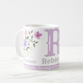 Taza De Café Regalo de dama de honor con nombre e inicio. Diseñ
