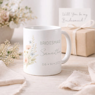 Taza De Café Regalo de Dama de Honor Jardín de Flores Silvestre