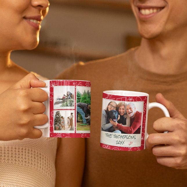 Taza De Café Regalo de familia multifotografía de Doodles rojos (Subido por el creador)