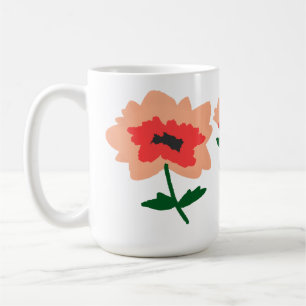 Taza De Café Regalo de Flor Botánica Amapola Coral Melocotón