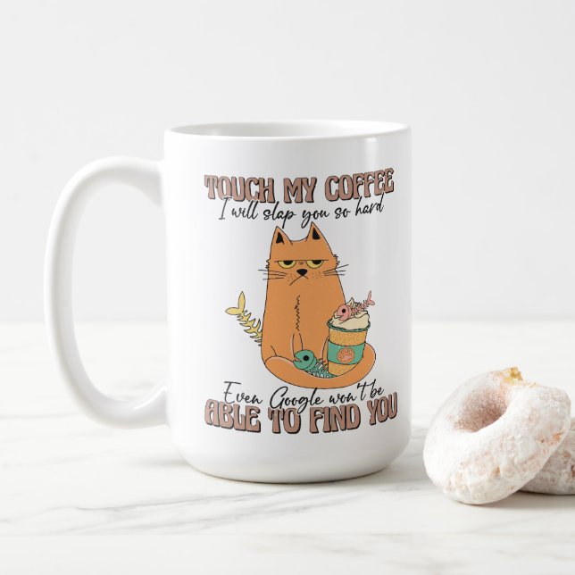 Taza De Café Regalo De Gato Enamorado, Toca Mi Café Te Golpearé (Con donut)
